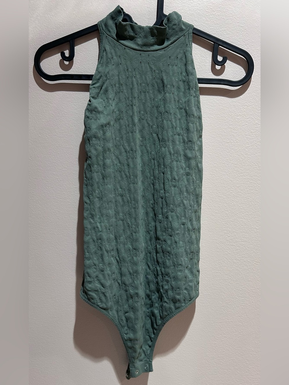 Free People Clear Mind Pointelle Mockneck Bodysuit in Military Green Size XS/S